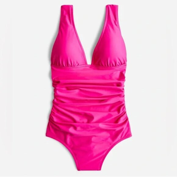 NWT J. Crew Ruched V-Neck One Piece Swimsuit Radian Fuchsia Pink 8 - Picture 3 of 12